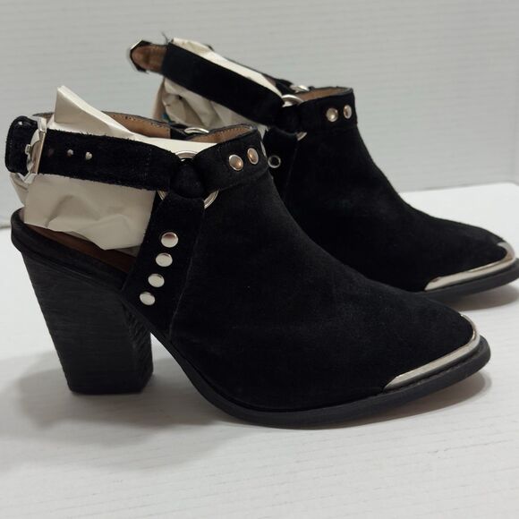 Jeffrey Campbell 8.5 Black Suede Studded Backless Shoe Boots Steel Toe Western - Picture 1 of 16